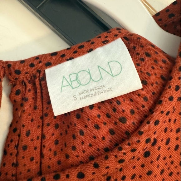 Abound Rust Red Black Micro Polka Dot Lace Trim Long Sleeve Blouse Top Sze Small - Picture 4 of 9